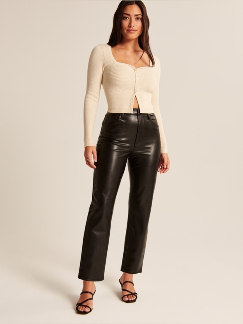 Abercrombie & Fitch Pants Black Curve Love Vegan Leather Ankle Straight Size 27 - Picture 2 of 11